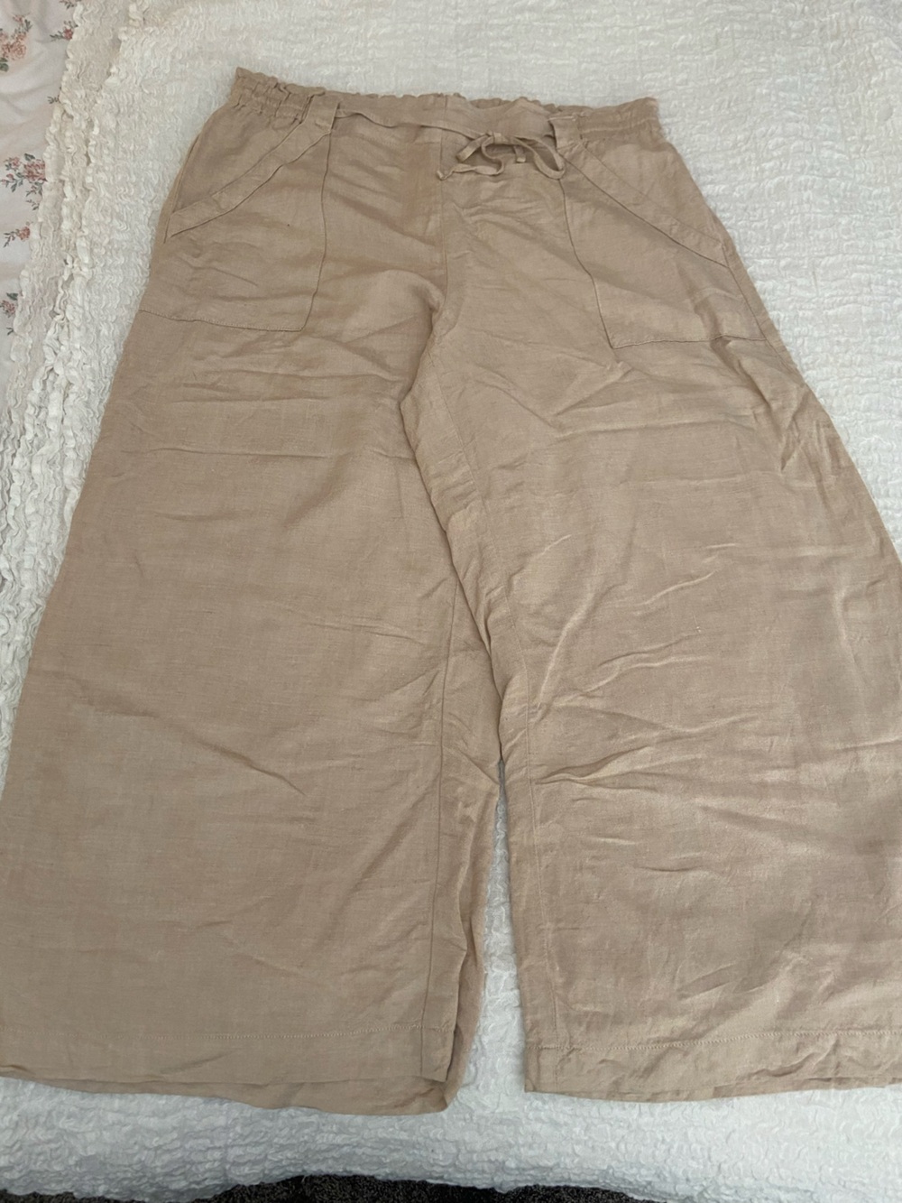 LOFT TAN LINEN BLEND CROP WIDE LEG PANT SIZE XL - Picture 3 of 10